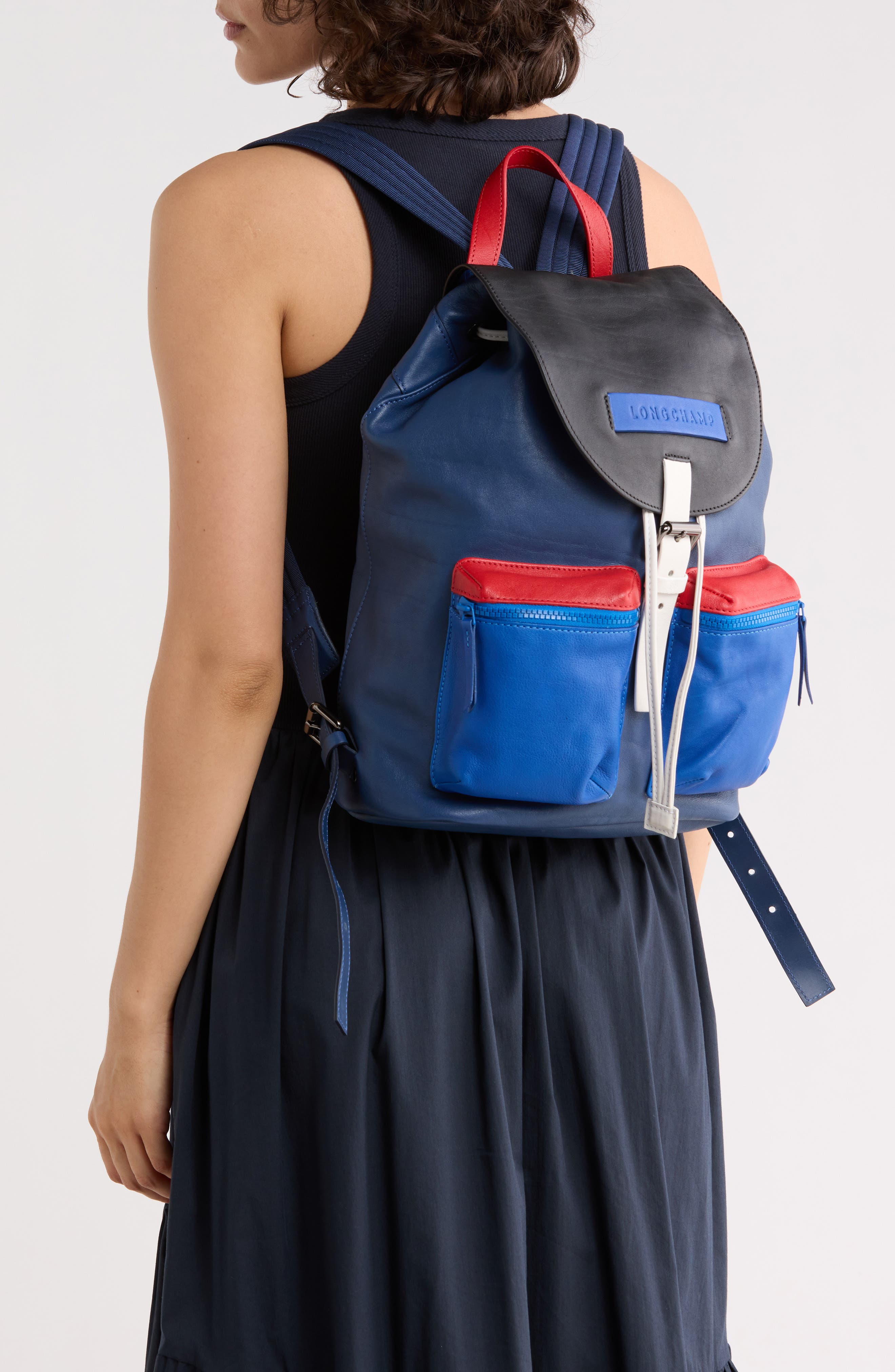 LC3D Colorblock Medium Leather Backpack, Alternate, color, BLUE
