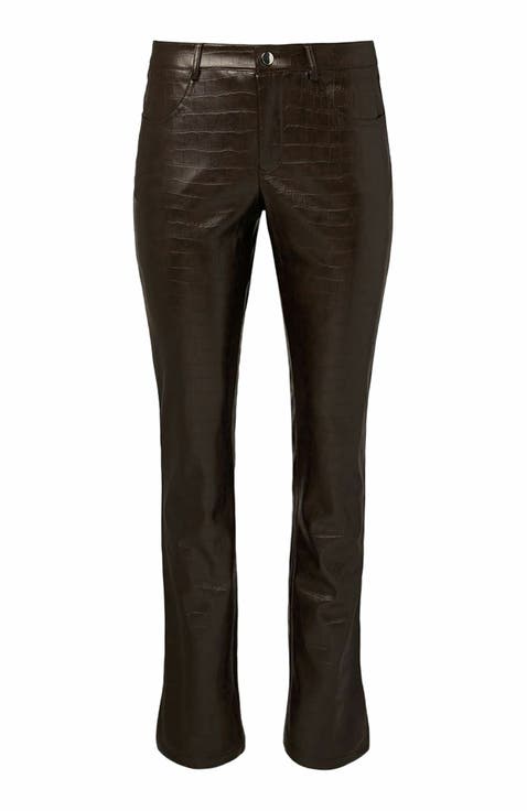 Vegan Leather Croc Mid Rise Flare Pant