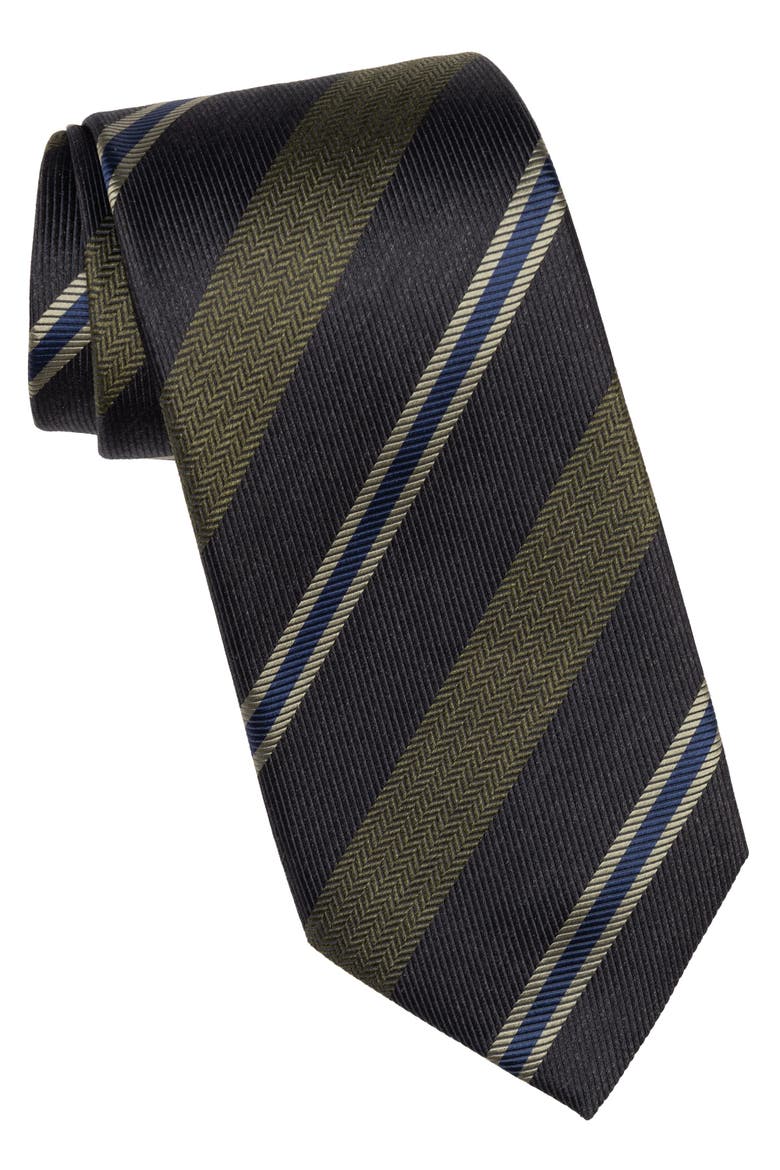 Flaminia - Silk Jacquard Tie for Men, Main, color, Navy and Olive