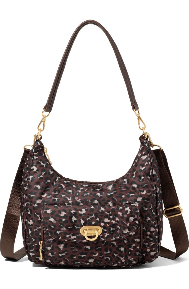 BAGGALLINI Coastal Flip Lock Half Moon Bag, Main, color, Ganache Cheetah Gold Hardware