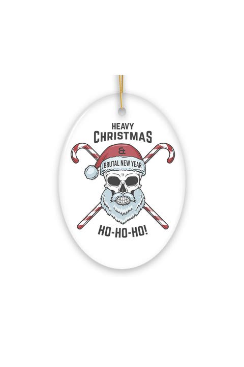 Heavy Christmas Skull Santa Oval Ceramic Ornament