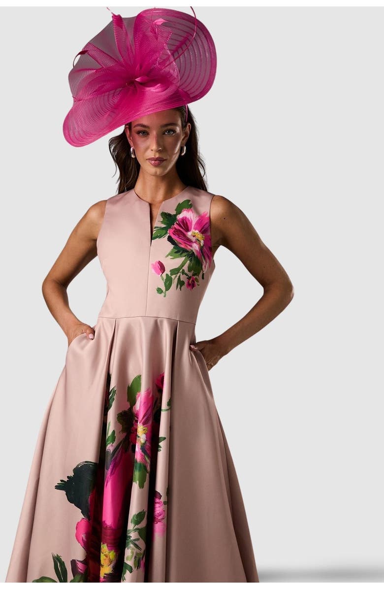 Coast Notch Neck Placement Print Midi Dress, Alternate, color, Blush