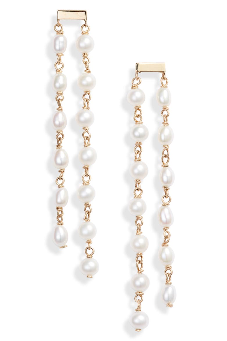 Duo Pearl Drop Earrings, Main, color, YELLOW GOLD/ PEARL