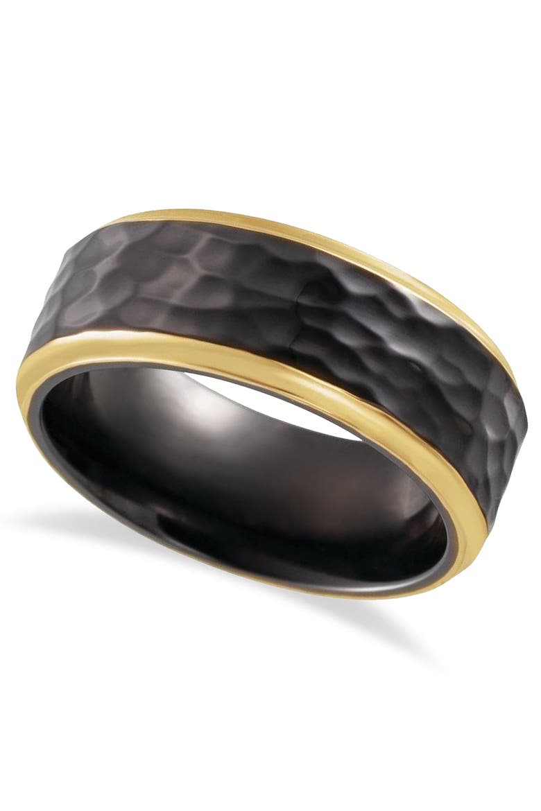 Men's Hammered Wedding Ring Band 18K Yellow Gold PVD Black Titanium, Main, color, Titanium