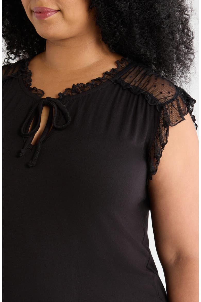 Tie Neck Ruffle Top, Alternate, color, BLACK