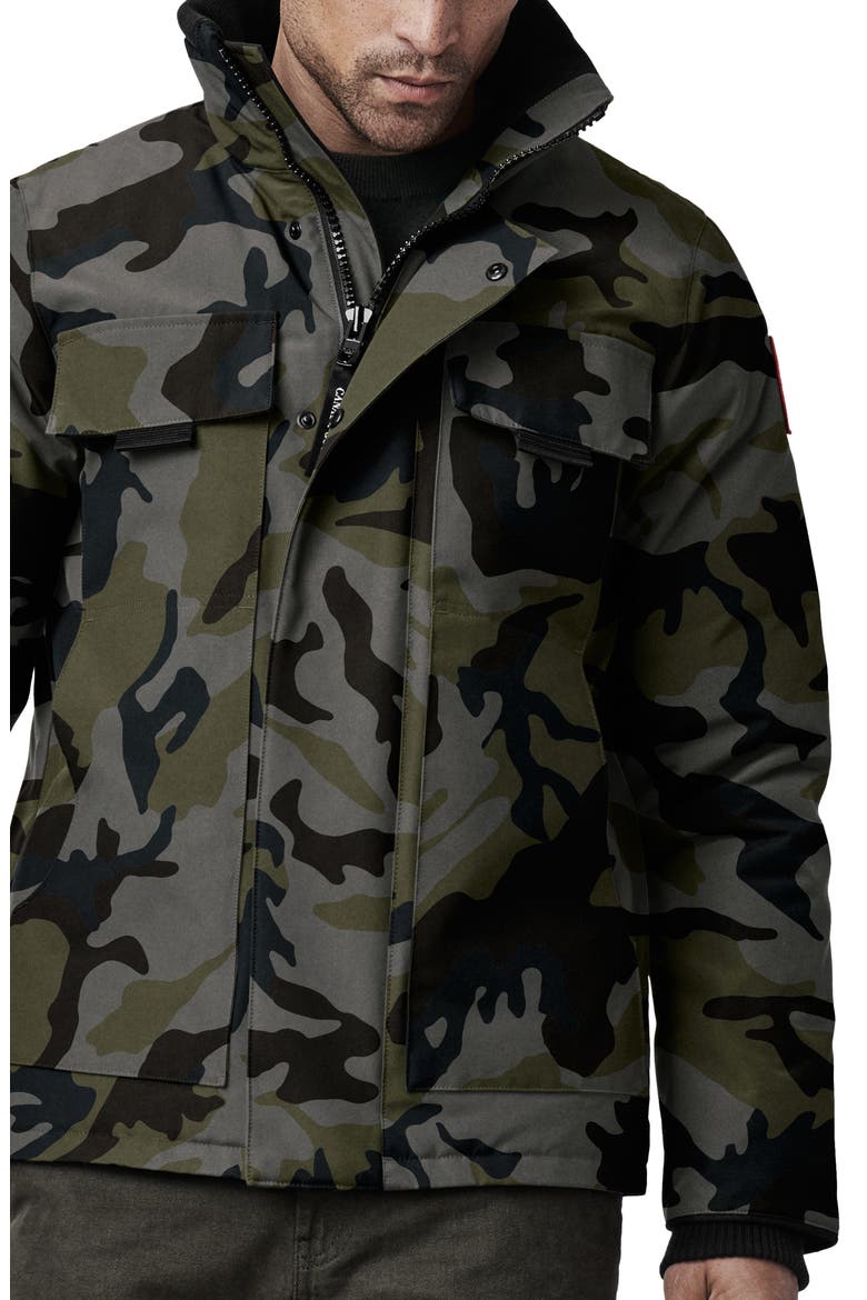 Forester Trim Fit 625 Fill Power Down Jacket, Main, color, CLASSIC CAMO COASTAL GREY