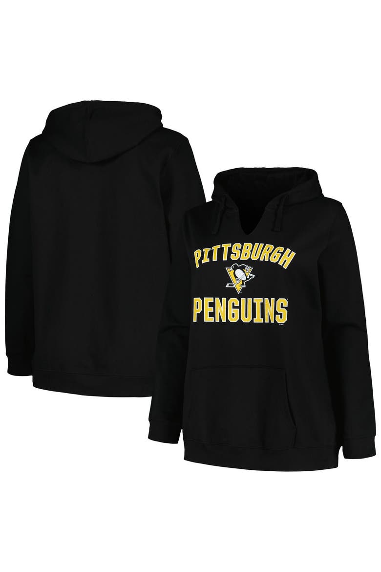 Women's Profile Black Pittsburgh Penguins Plus Size Arch Over Logo Pullover Hoodie, Alternate, color, Black