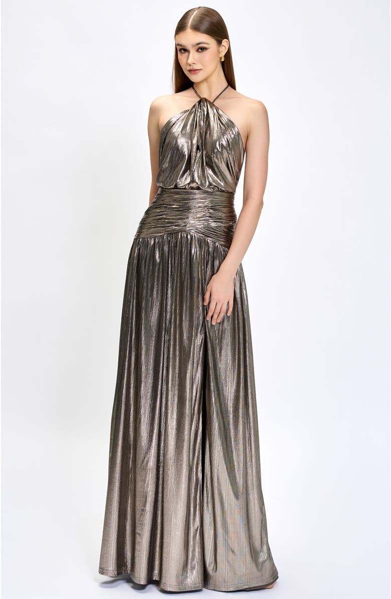 Bariano Aisha Ruched High Neck Gown, Alternate, color, 