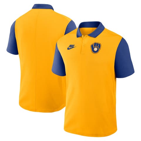 Men's Nike Gold/Navy Milwaukee Brewers Cooperstown Collection Color-Block Victory Performance Polo