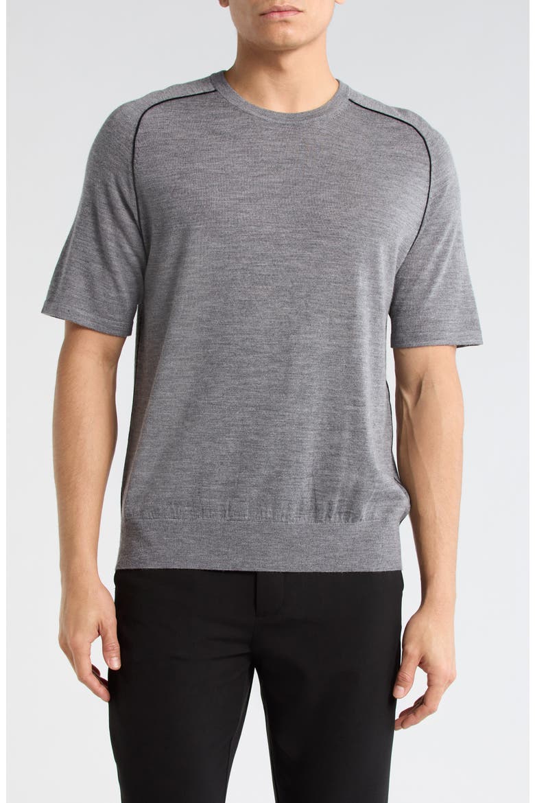 Contrast Piping Wool T-Shirt, Main, color, GREY MELANGE/ BLACK