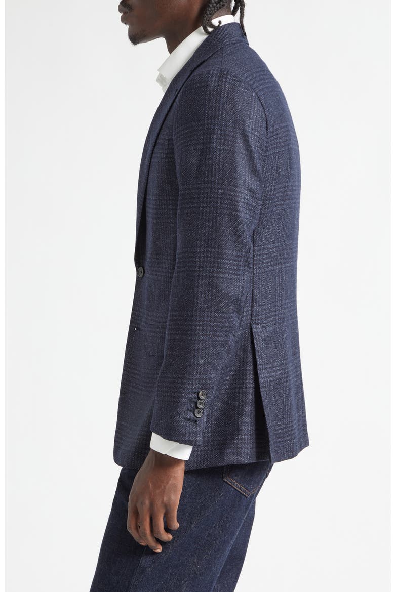 Structured Single Breasted Plaid Wool & Silk Sport Coat, Alternate, color, 158/ 6 - NAVY POW