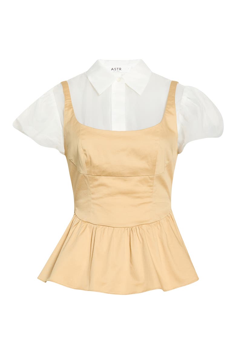 Carrington Layered Peplum Top, Alternate, color, KHAKI WHITE