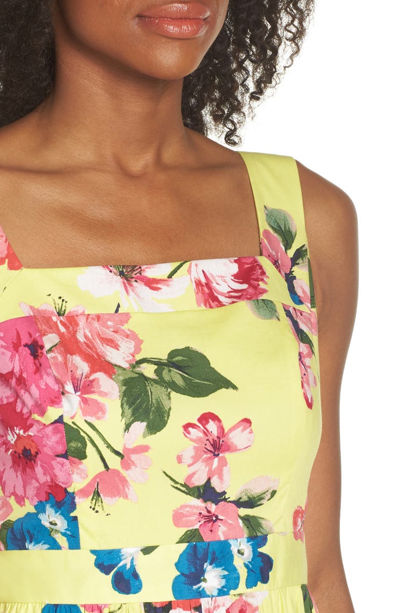 Eliza J Square Neck Floral Tiered Fit & Flare Midi Dress, Alternate, color, 