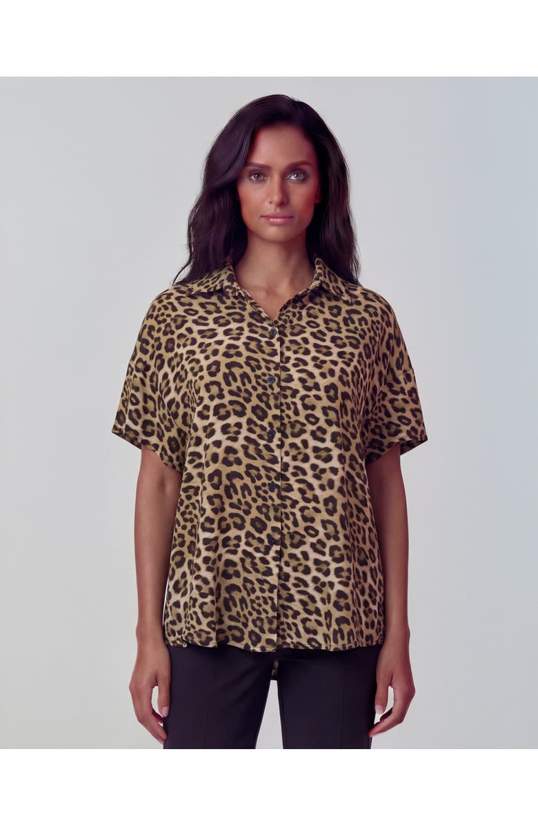 Lords of Harlech Leopard Womens Printed Shirt, Main, color, Leopard Brown