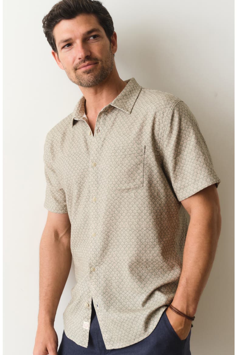 Stretch Selvage Short Sleeve Button-Up Shirt, Alternate, color, SAGE SHELL PRINT