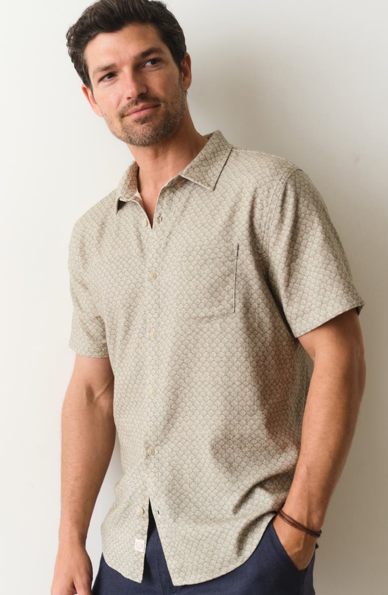 Marine Layer Stretch Selvage Short Sleeve Button-Up Shirt, Alternate, color, Sage Shell Print
