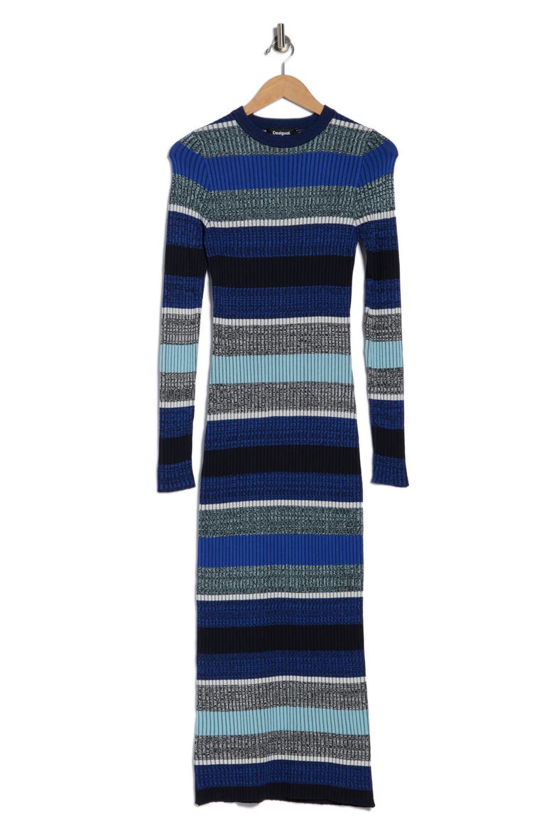 Stripe Long Sleeve Ribbed Sweater Dress, Alternate, color, DARK BLUE