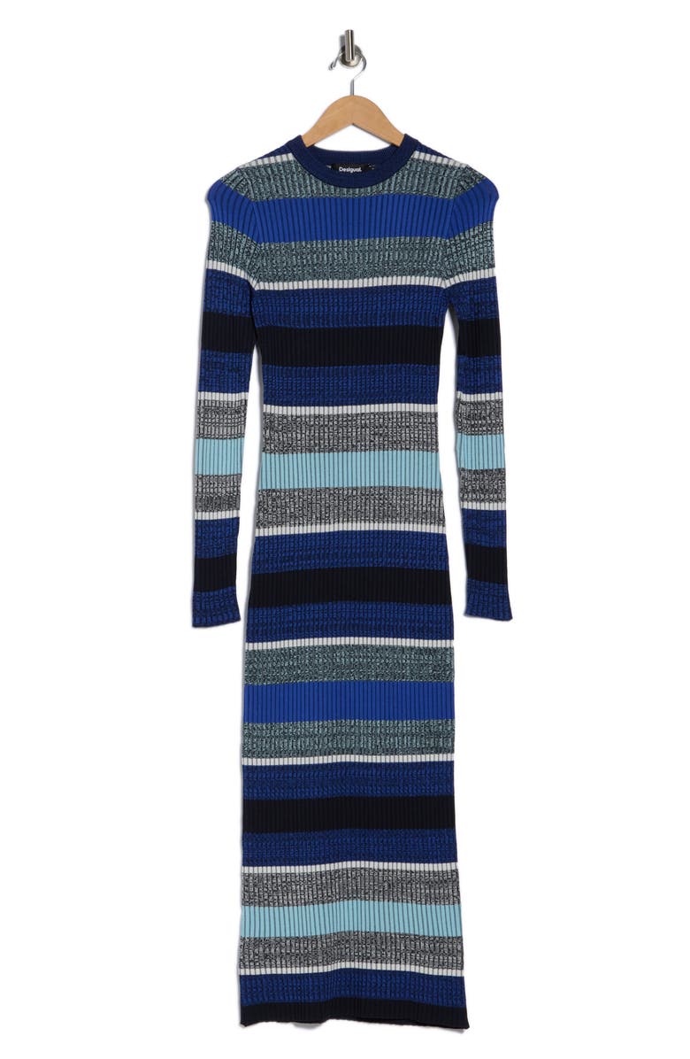 Desigual Stripe Long Sleeve Ribbed Sweater Dress, Alternate, color, Dark Blue