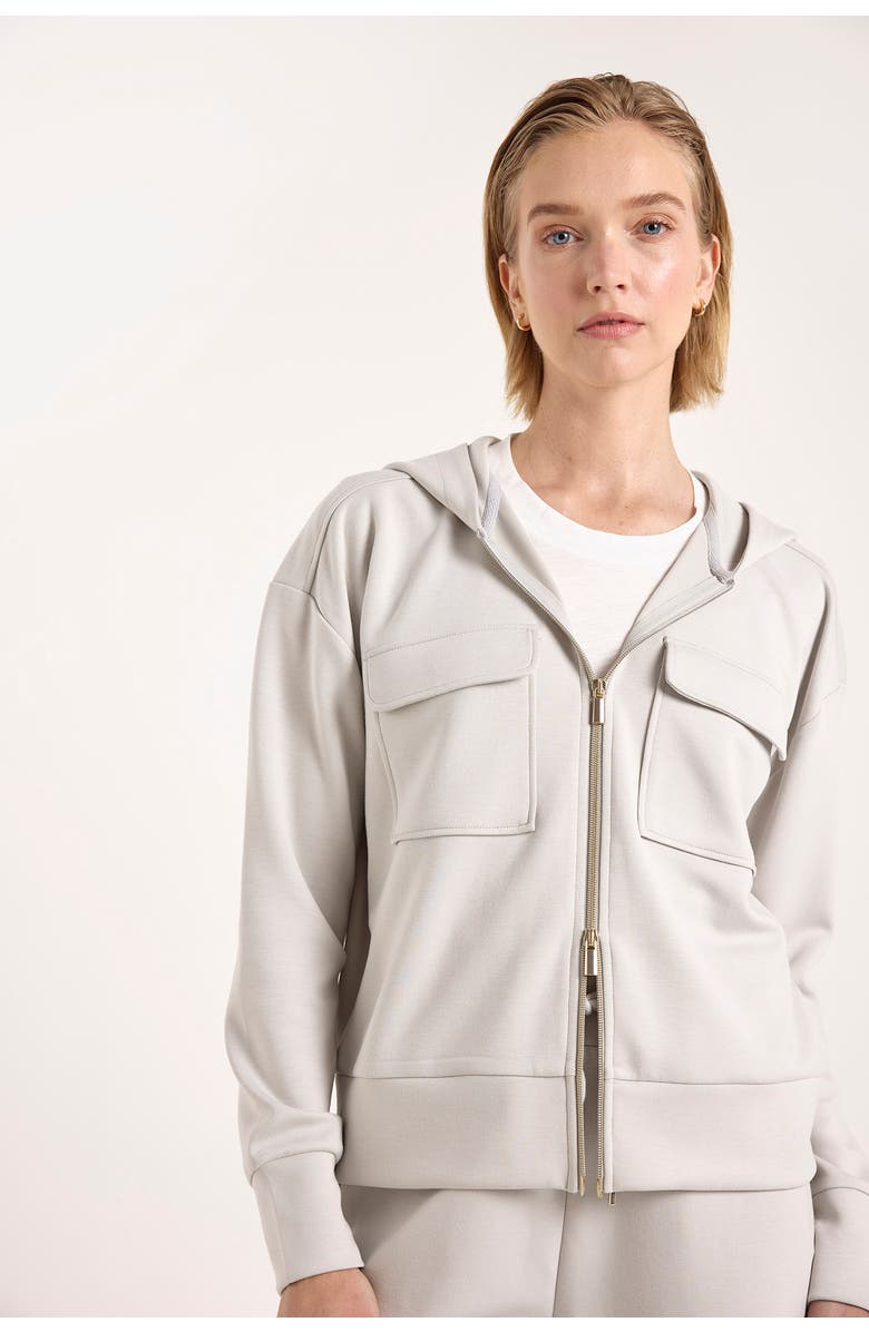 Brodie Pure Cashmere Patch Pocket Jersey Full Zip Hoodie, Alternate, color, Antarctcia