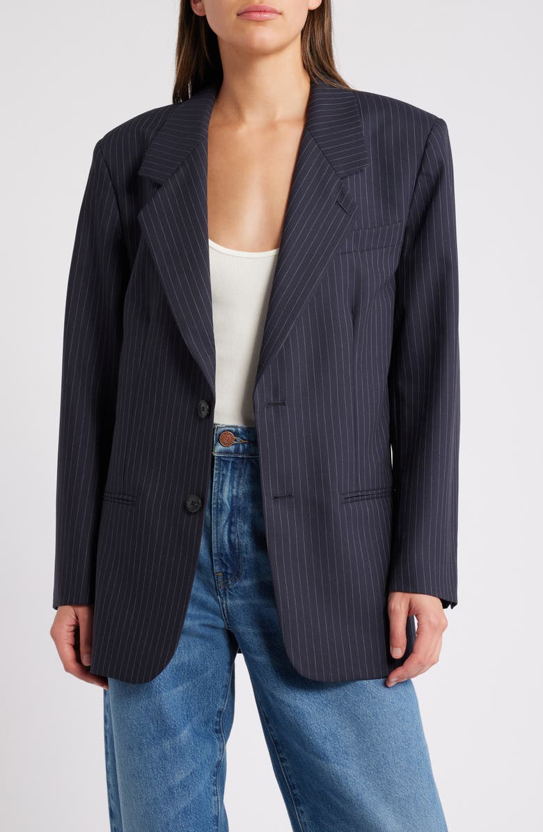 FRAME Grandfather Pinstripe Blazer, Main, color, Navy Multi