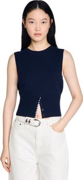 SANDRO Cropped stripy wool-cashmere sweater