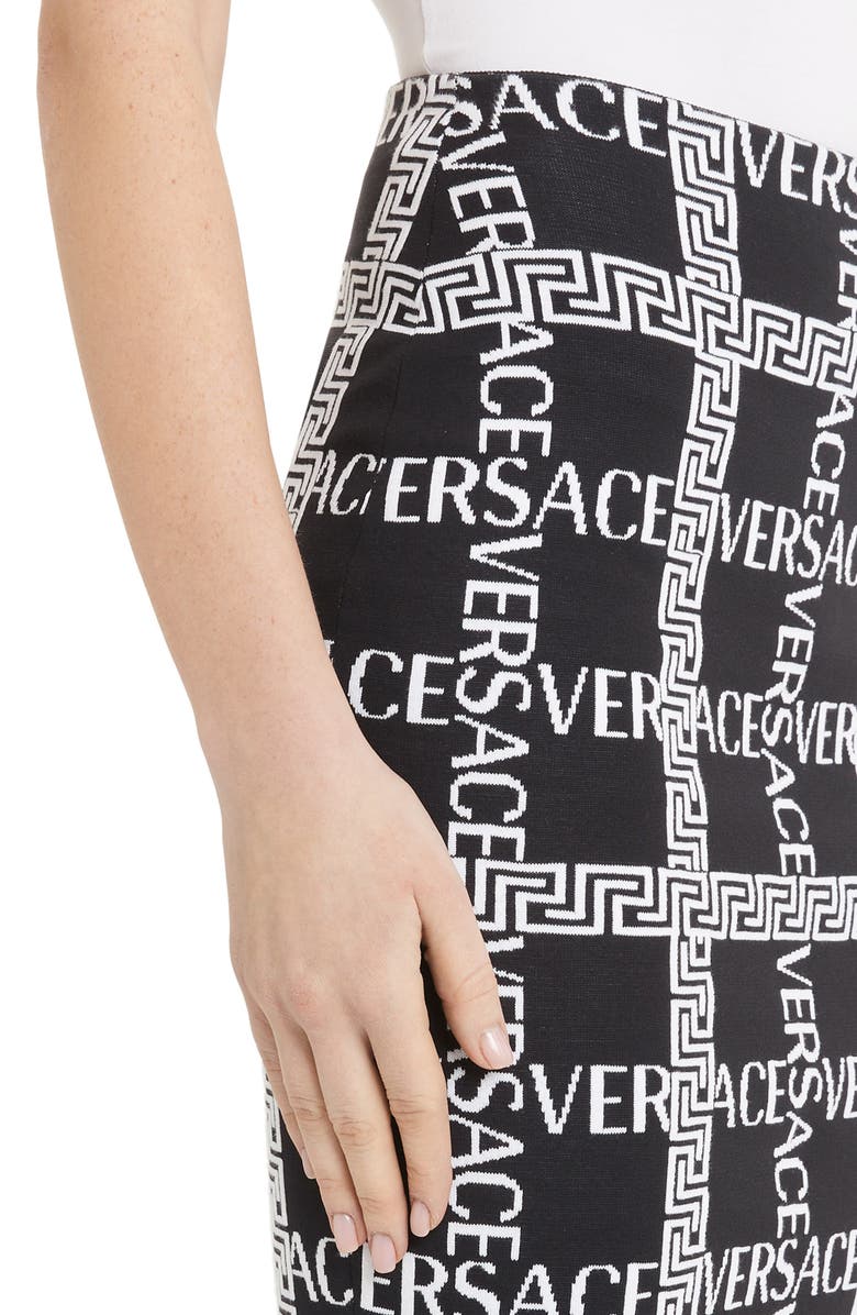 Versace Logo Grid Knit Pencil Skirt, Alternate, color, 