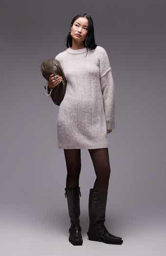 Topshop Long Sleeve Rib Minidress