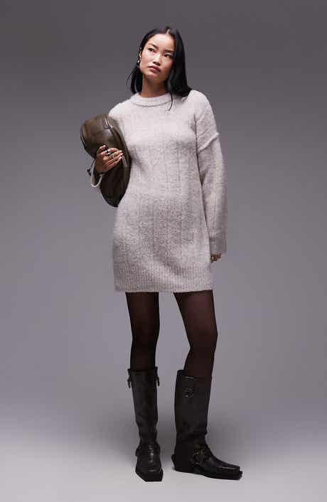 Topshop Long Sleeve Rib Minidress