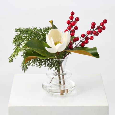 Real Touch White Magnolia Bloom, Cedar Greenery