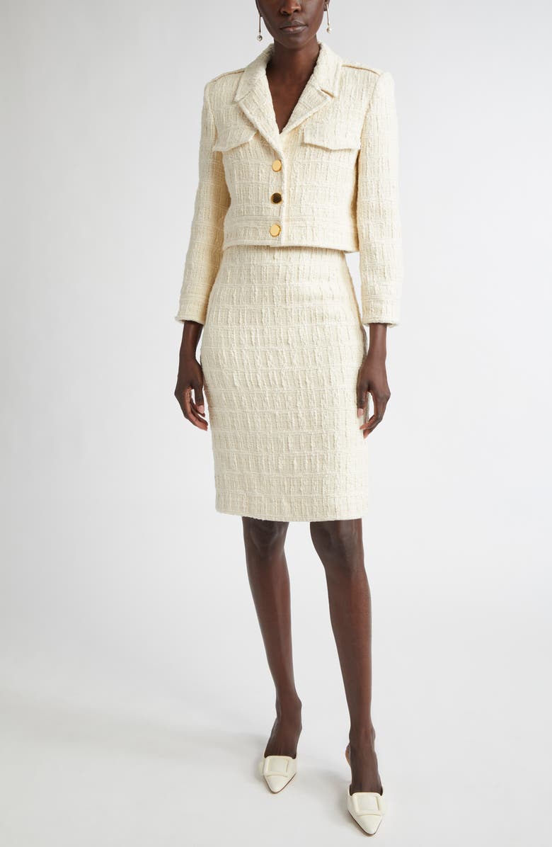 ST. JOHN Avery Tweed Crop Jacket, Alternate, color, Ecru