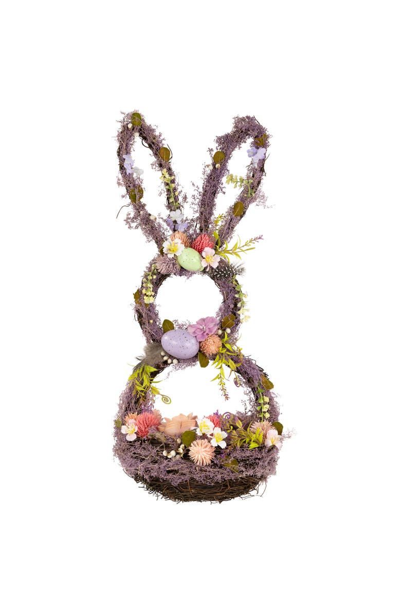 Northlight Floral Grapevine Bunny Shaped Easter Basket Decoration - 21", Main, color, Purple