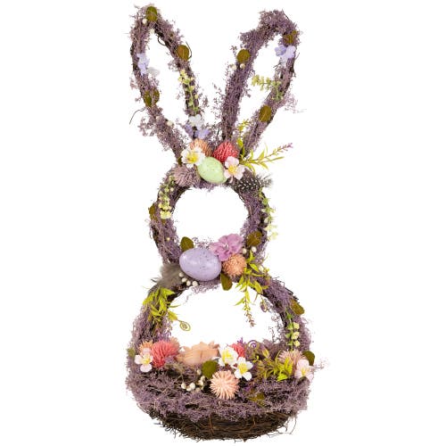 Northlight Floral Grapevine Bunny Shaped Easter Basket Decoration - 21" in Purple 