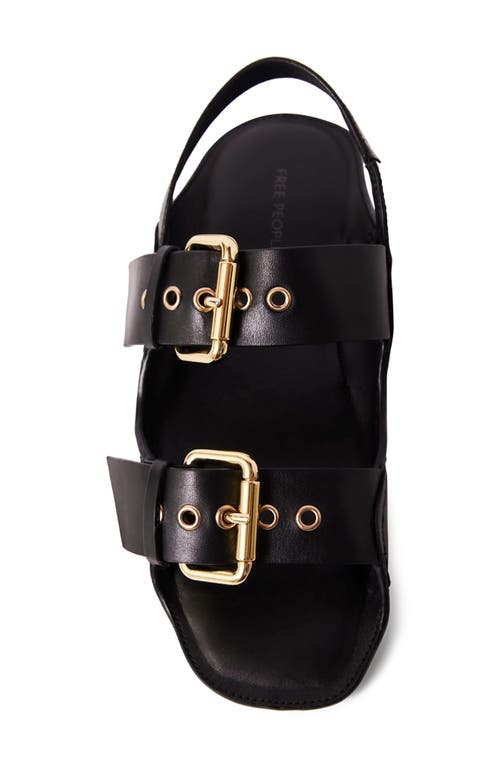 Free People Blossom Buckle Flat Sandal In Black Leather