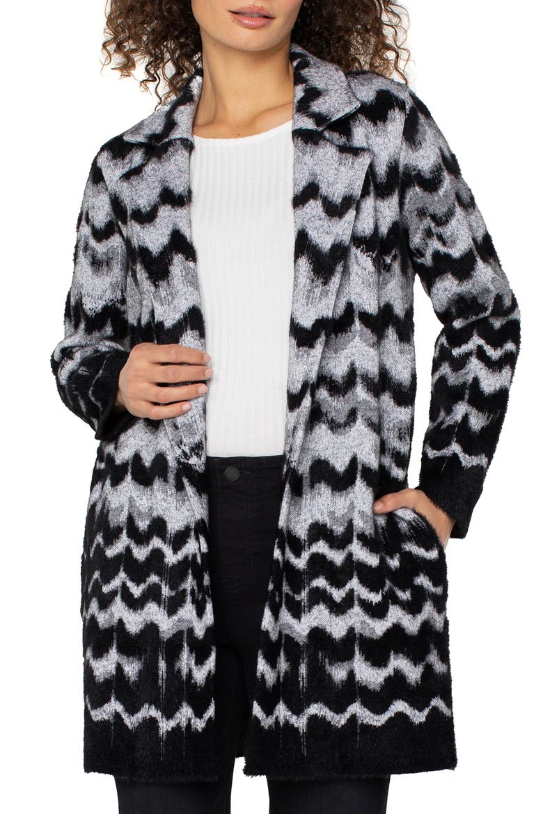 Pattern Sweater Coat, Main, color, BLACK/ GREY WAVY STRIPE