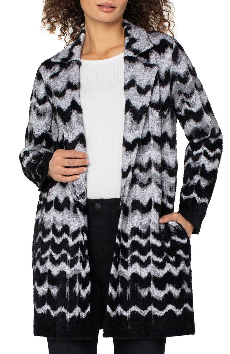 Liverpool Los Angeles Pattern Sweater Coat, Main, color, Black/ Grey Wavy Stripe