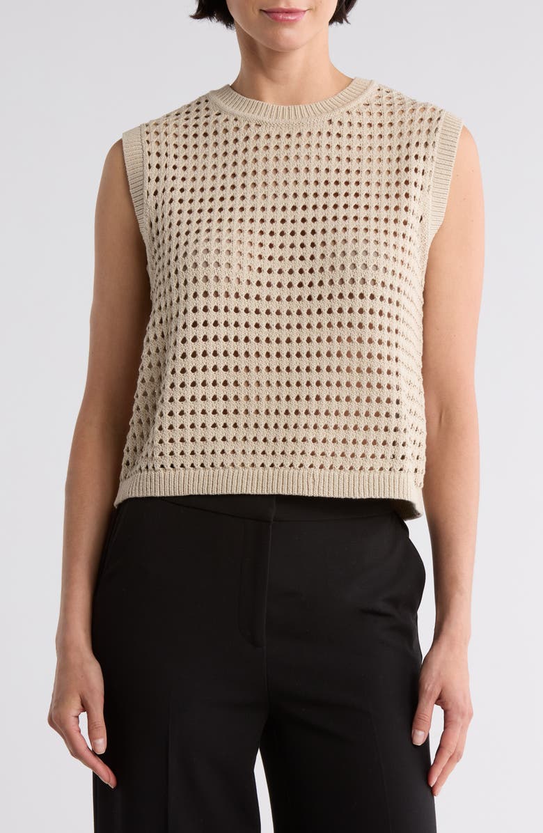 DONNA KARAN Sleeveless Open Stitch Sweater, Main, color, Pebble