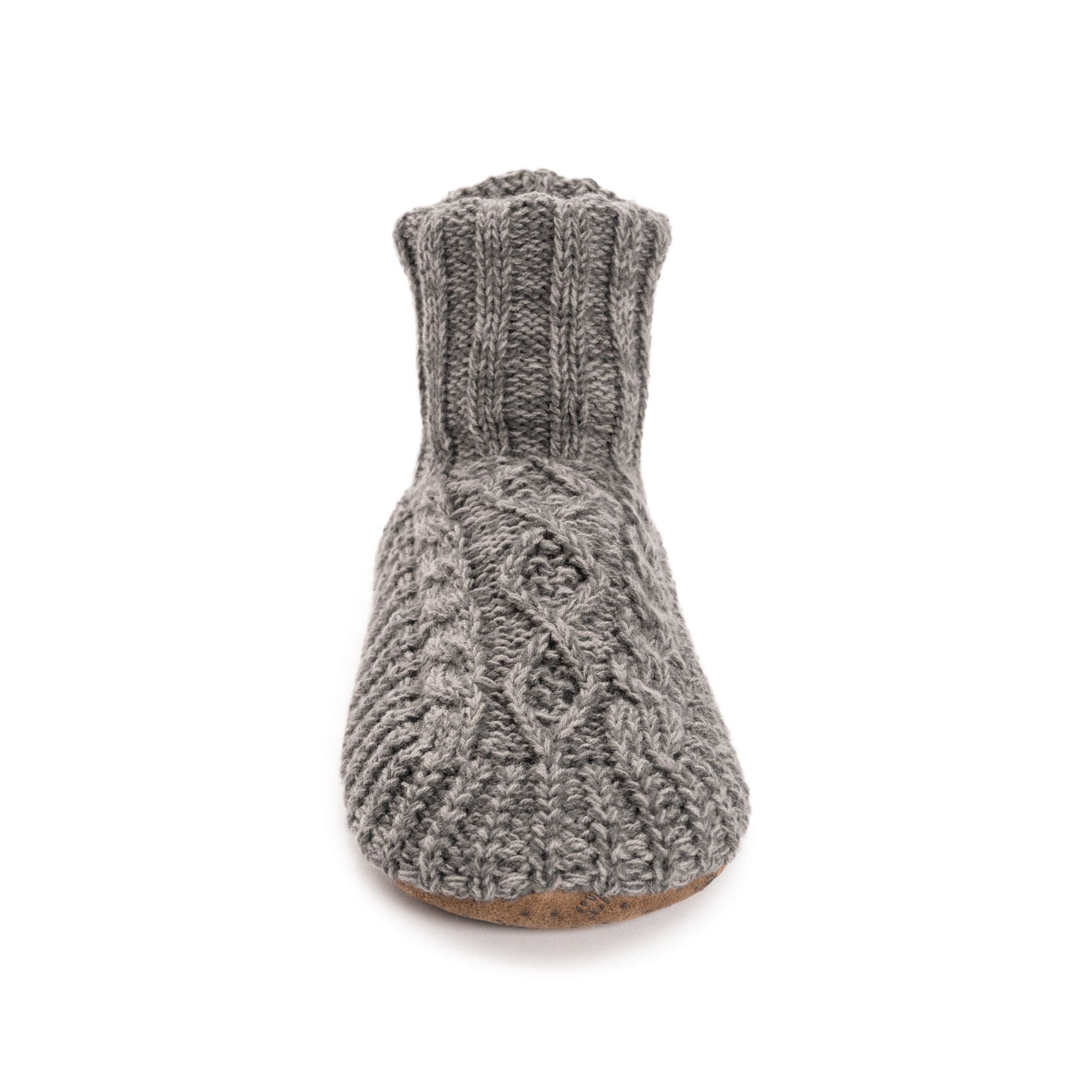 Acrylic Cabled Bootie Slippers, Alternate, color, Grey