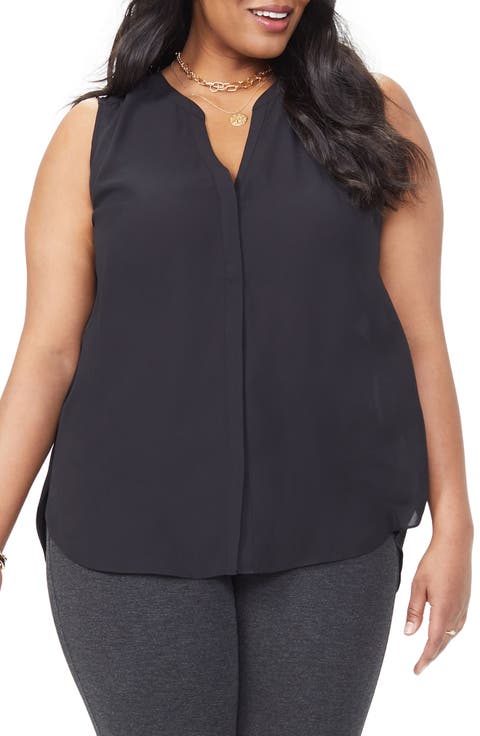 Print Sleeveless Pleat Back Top (Plus Size)
