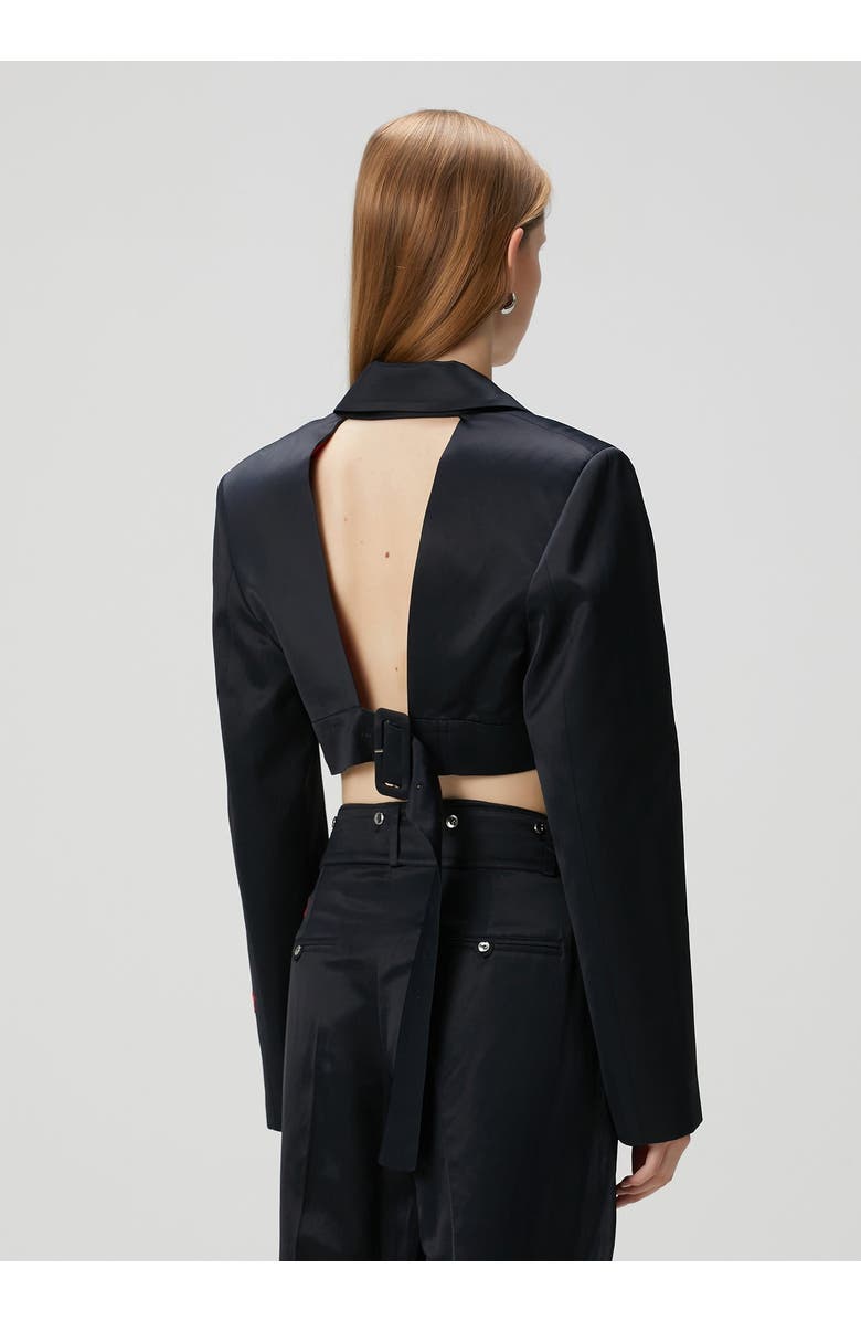 PCFG Linen Blend Crop Shiny Woven Jacket, Alternate, color, Black