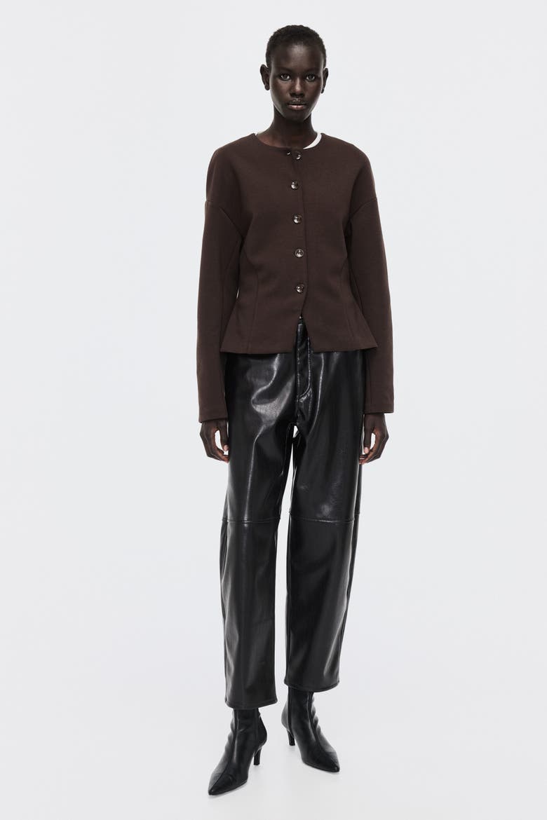 Collarless Scuba Knit Blazer, Main, color, Dark brown