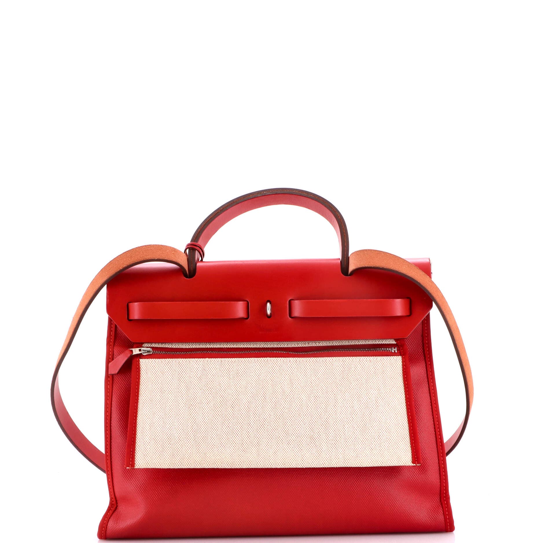 Pre-Owned Hermes Herbag Zip Berline Vache Canvas and Leather 31, Alternate, color, Rouge Piment