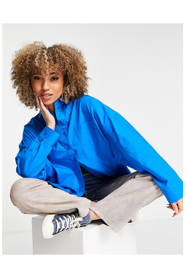 Oversized Poplin Button-Up Shirt, Alternate, color, MID BLUE