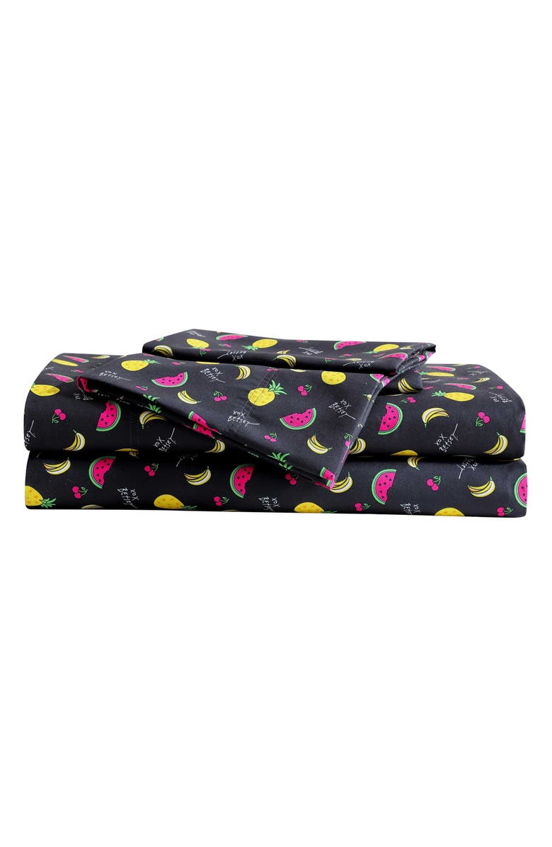 Betsey Johnson Fruits Toss Sheet Set, Main, color, Black/ Light Yellow