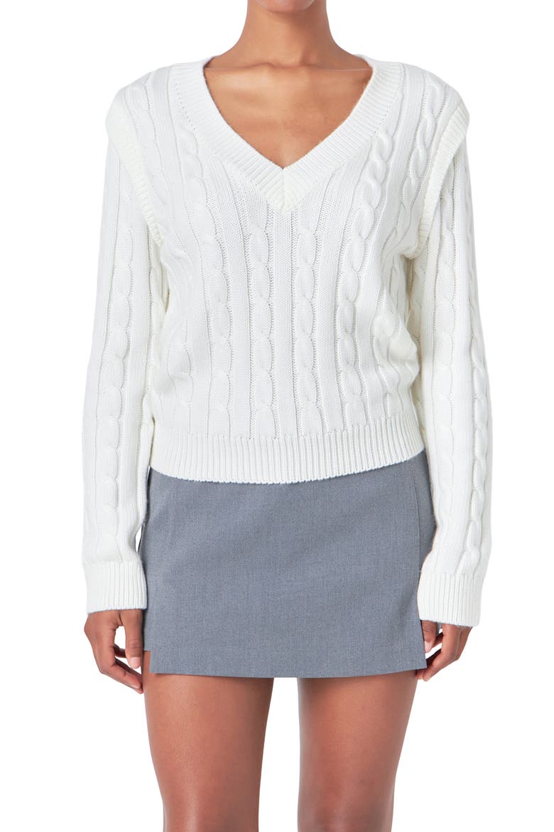 Cable Knit Sweater, Alternate, color, IVORY