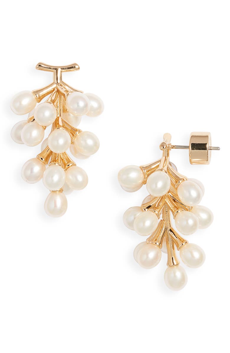 Kenneth Jay Lane Freshwater Pearl Cluster Earrings, Main, color, Gold