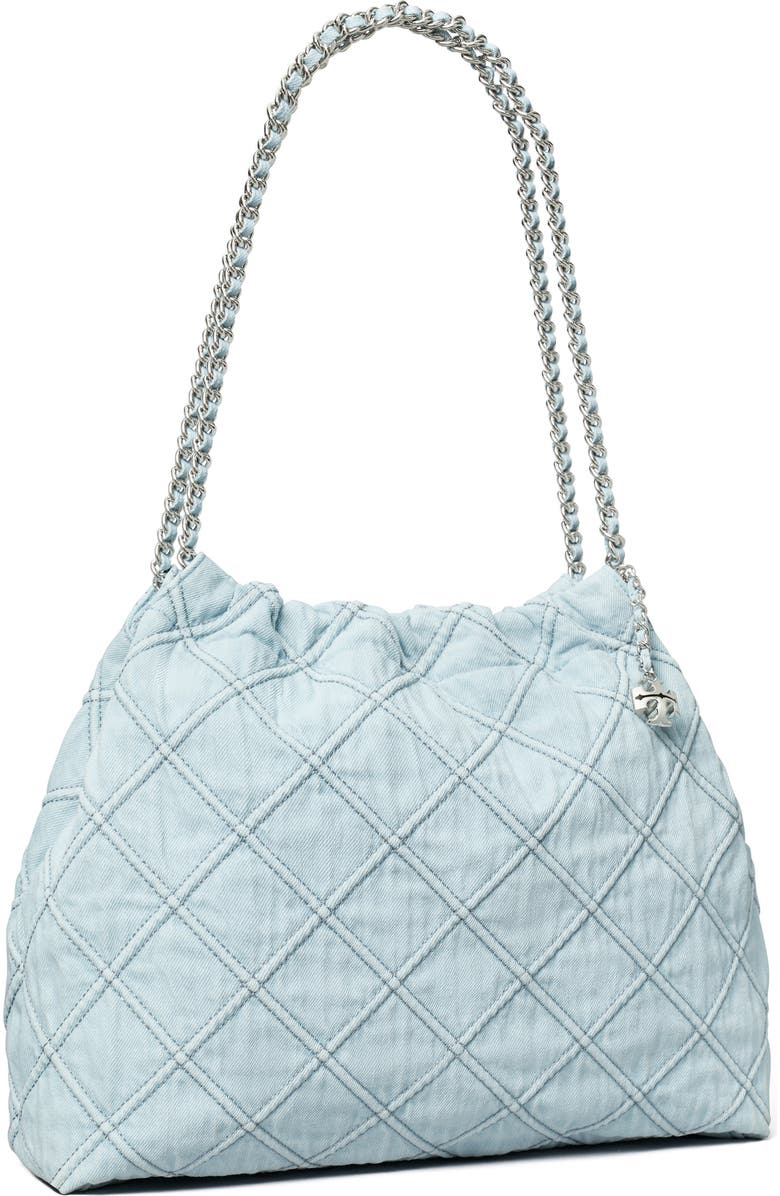 Tory Burch Fleming Soft Quilted Denim Hobo Bag, Alternate, color, Seltzer