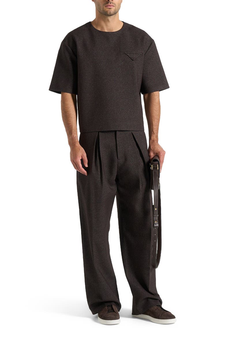 Lior Box Pleat Hatched Wide Leg Trousers, Alternate, color, Brown