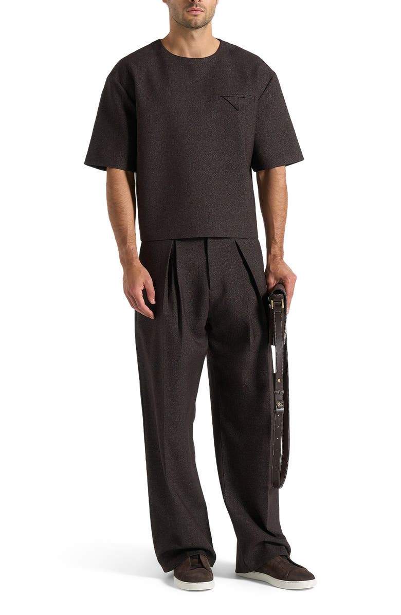 Manière De Voir Lior Box Pleat Hatched Wide Leg Trousers, Alternate, color, Brown