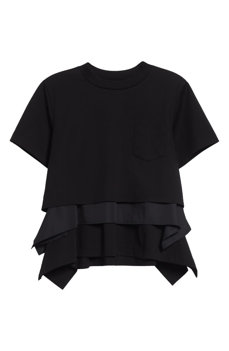 Sacai Mixed Media Poplin & Jersey Pocket T-Shirt, Alternate, color, Black/ Black