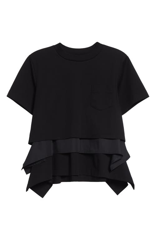 Sacai Mixed Media Poplin & Jersey Pocket T-shirt In Black